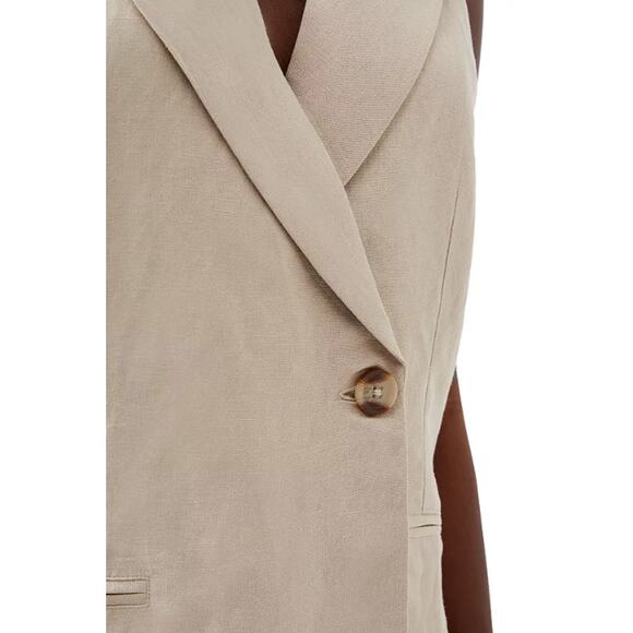 FRENCH CONNECTION TOP WOMENS 2 BIRDIE LINEN BLEND HALTER VEST BLOUSE TAN NEW - Picture 3 of 13